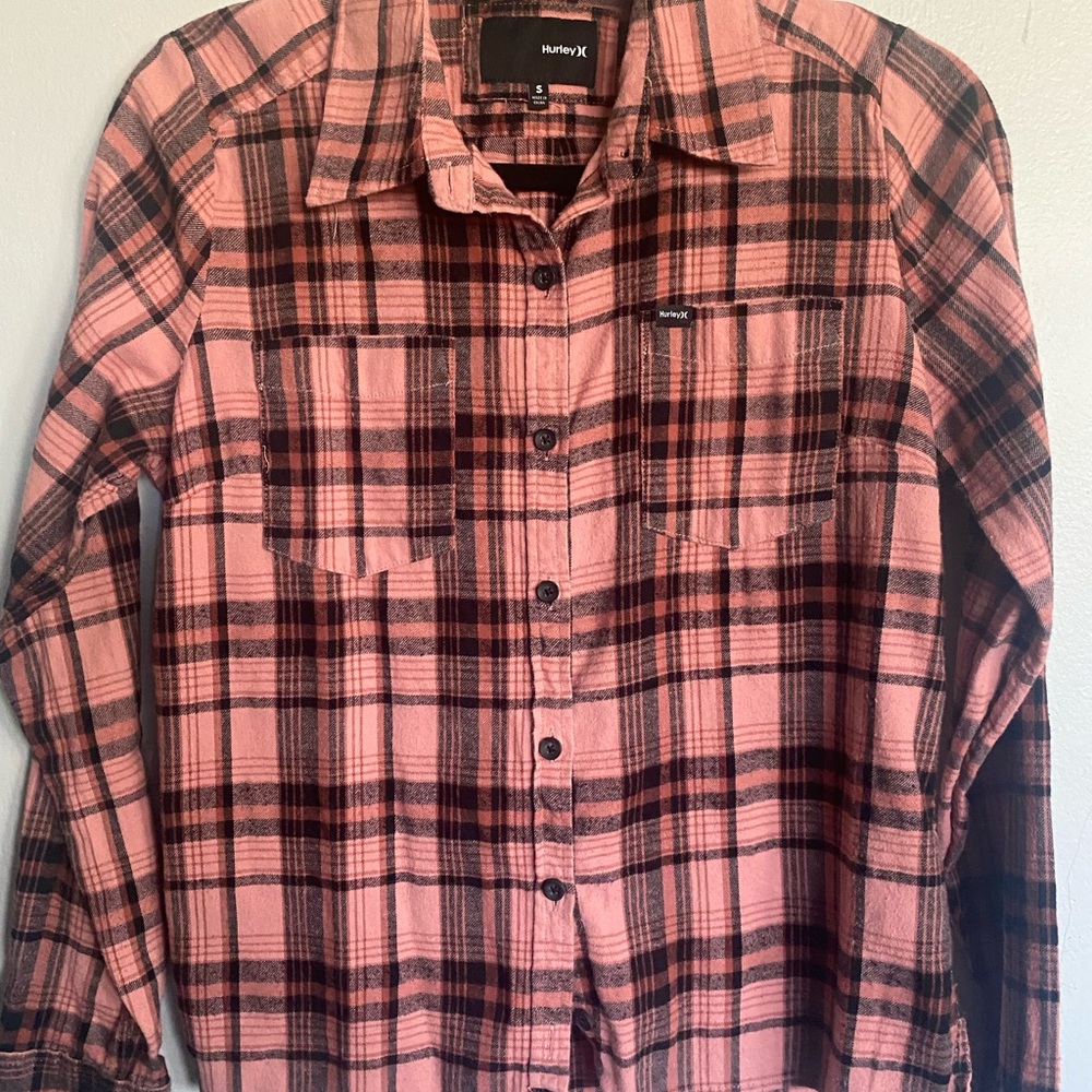 Hurley Pink and Black Plaid Shirt